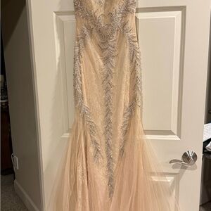 Elegant Cream Prom Dress with Silver Accents